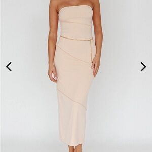 Making Headlines Strapless Midi Dress Cream